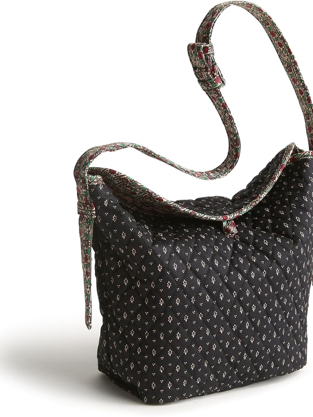 Vera Bradley Black Quilted Shoulder Bag with Floral Trim